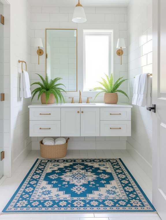 bold rug enhances bathroom
