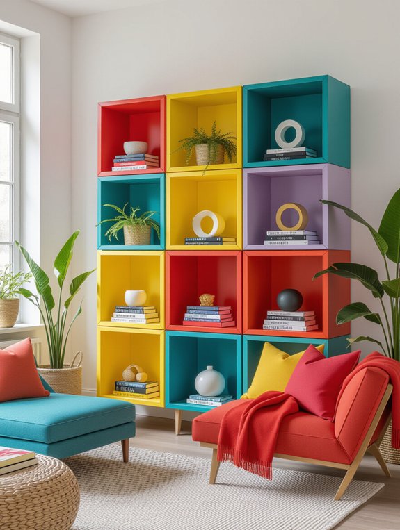 colorful cube shelving displays