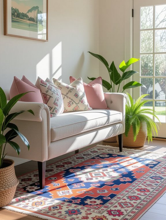 colorful rugs enhance entryway