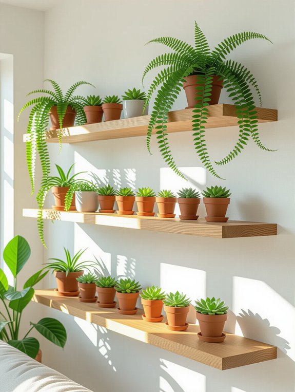 floating shelves with greenery