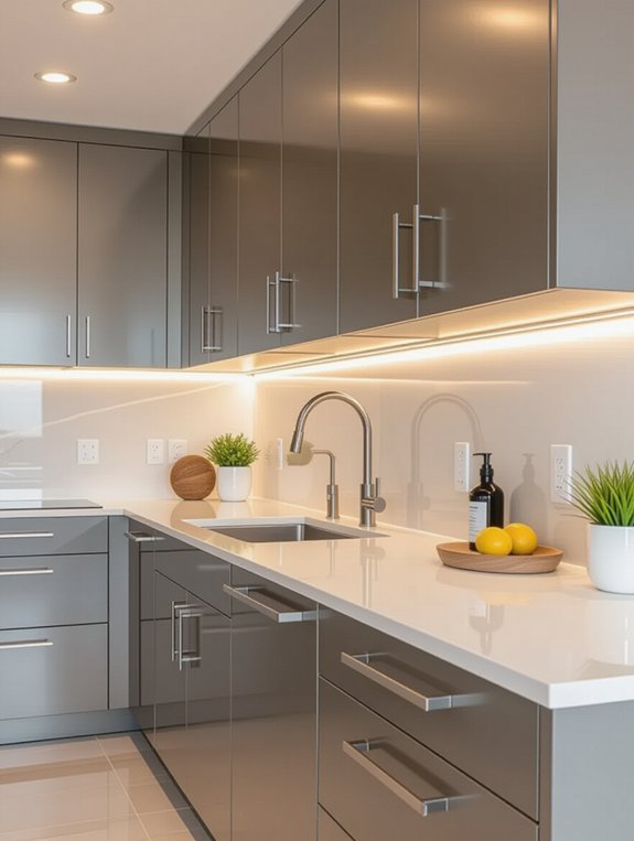 matte aluminum kitchen cabinets