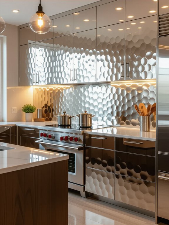 textured aluminum kitchen cabinets