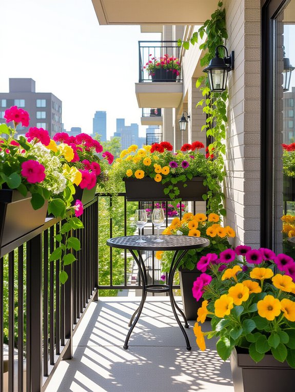 vibrant balcony flower boxes