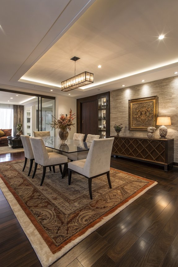 cozy area rugs enhance dining