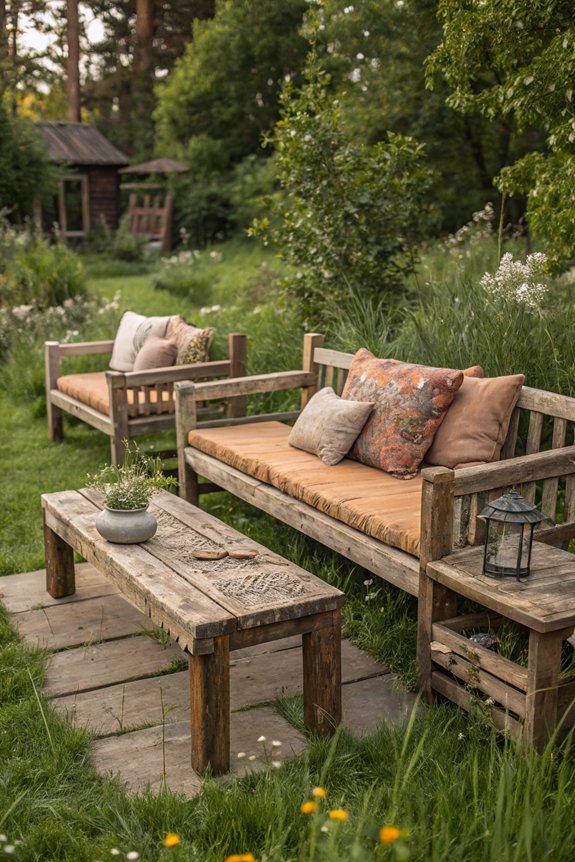 rustic benches enhance outdoor aesthetics