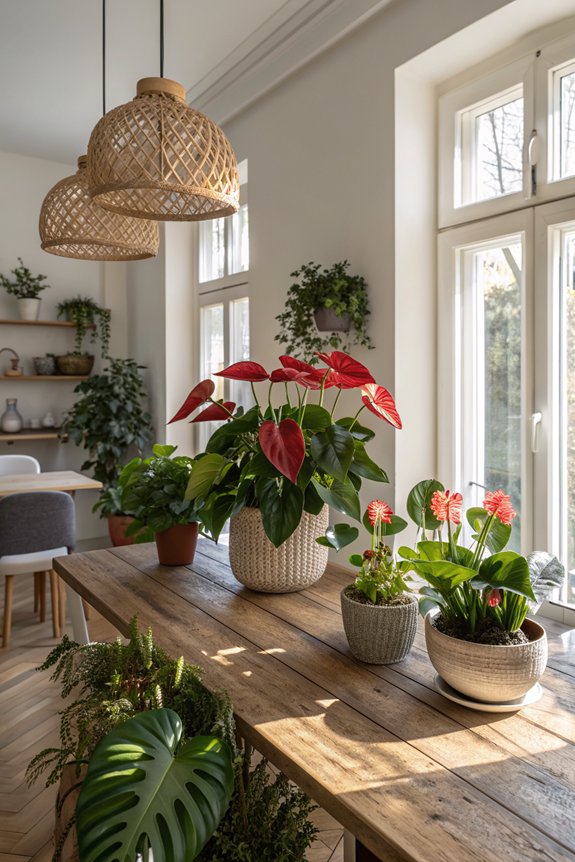 vibrant anthuriums enhance dining