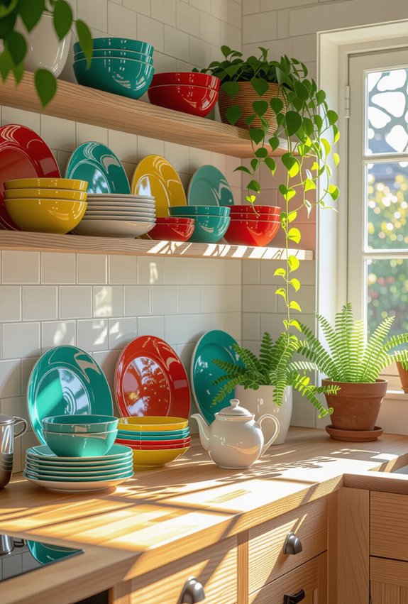 colorful dishware display ideas